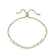 Yellow Gold Flashed Sterling Silver Polished Pull-String Loop Adjustable Charm Link Chain Bolo Bracelet