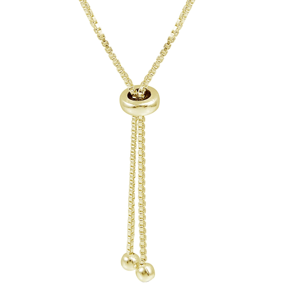 Yellow Gold Flashed Sterling Silver Polished Pull-String Loop Adjustable Charm Link Chain Bolo Bracelet-2
