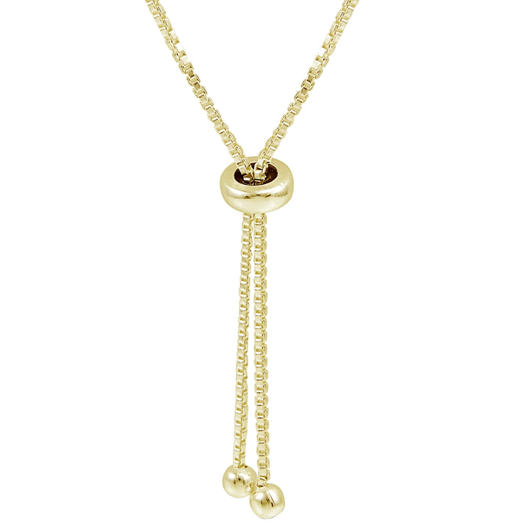 Yellow Gold Flashed Sterling Silver Polished Pull-String Loop Adjustable Charm Link Chain Bolo Bracelet
