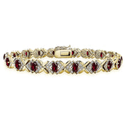Yellow Gold Flashed Sterling Silver Created Ruby Oval X Design Polished Tennis Bracelet