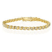 Yellow Gold Flashed Sterling Silver Polished Swirl S Design Round  Diamond Accent Fashion Bracelet, JK-I3