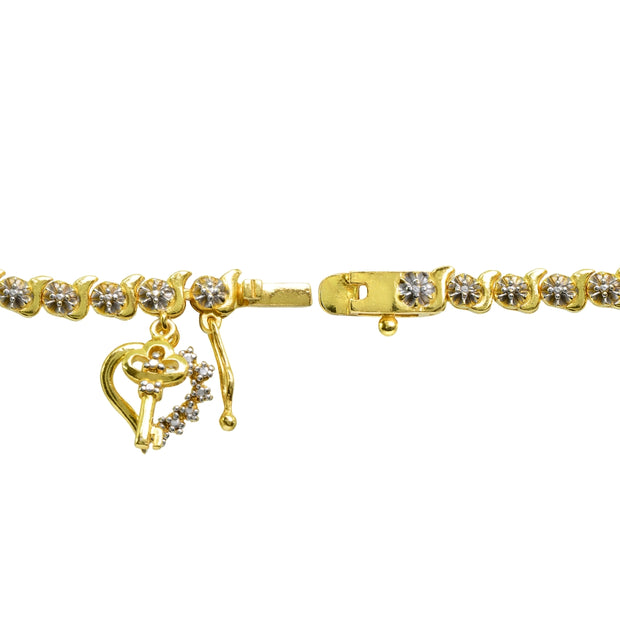 Yellow Gold Flashed Sterling Silver Polished Swirl S Design Round  Diamond Accent Fashion Bracelet, JK-I3