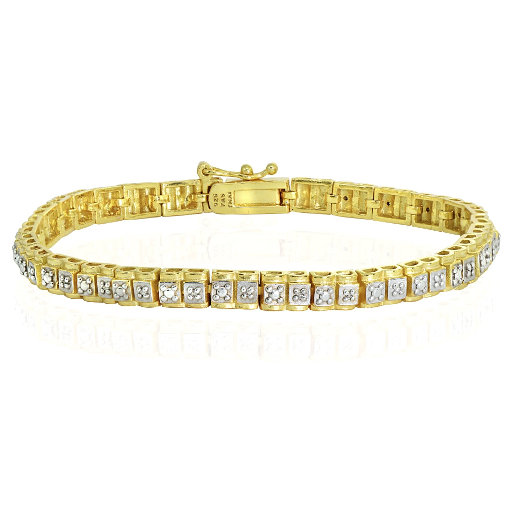 Yellow Gold Flashed Sterling Silver Polished Square Diamond Accent Fashion Bracelet, JK-I3