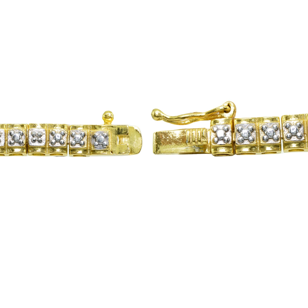 Yellow Gold Flashed Sterling Silver Polished Square Diamond Accent Fashion Bracelet, JK-I3-2