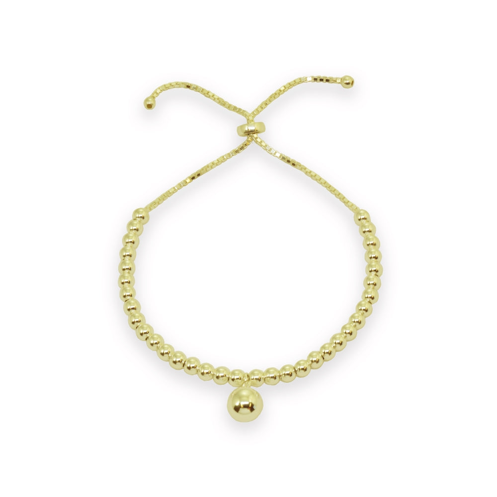 Yellow Gold Flashed Sterling Silver Polished Large Bead Pull-String Adjustable Bolo Chain Bracelet