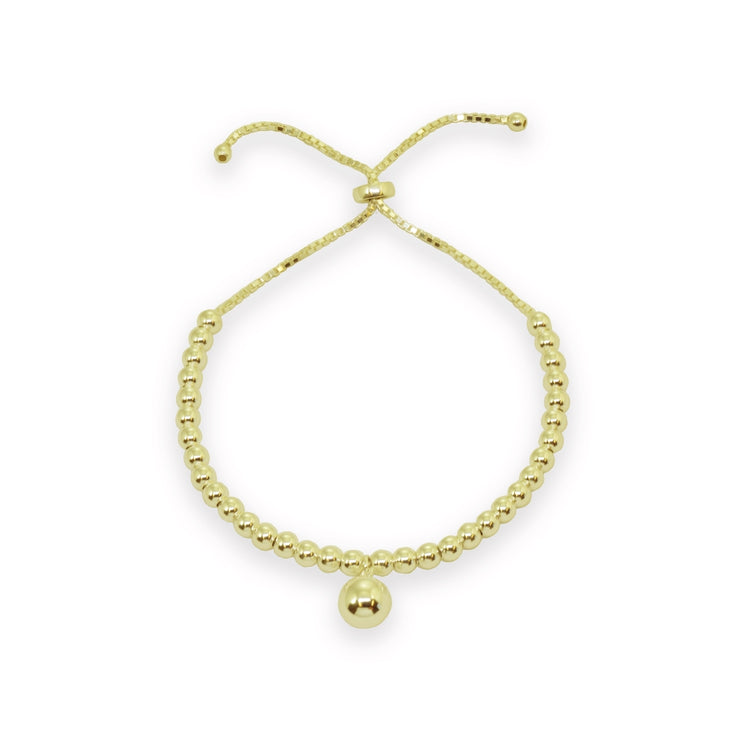 Yellow Gold Flashed Sterling Silver Polished Large Bead Pull-String Adjustable Bolo Chain Bracelet
