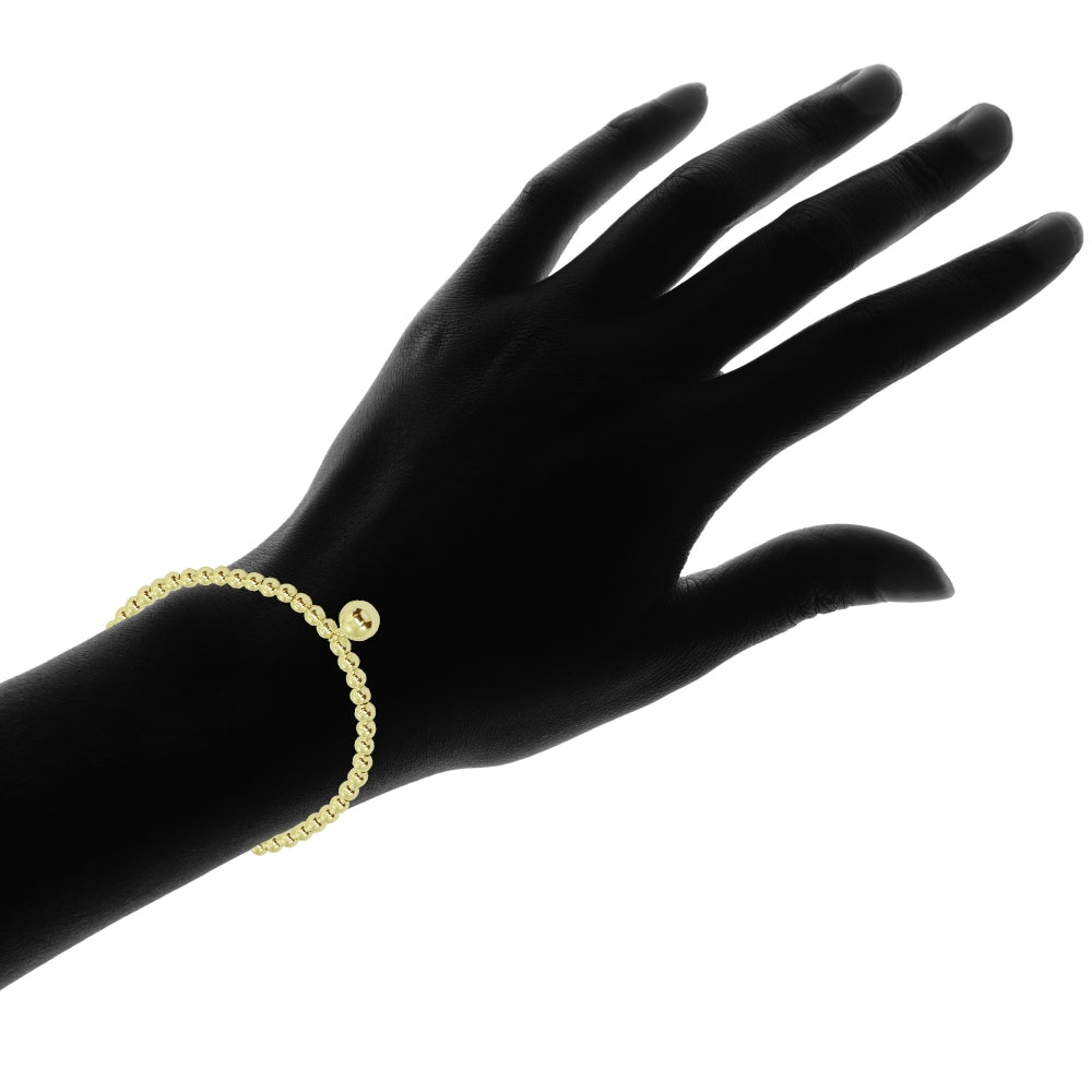 Yellow Gold Flashed Sterling Silver Polished Large Bead Pull-String Adjustable Bolo Chain Bracelet-3