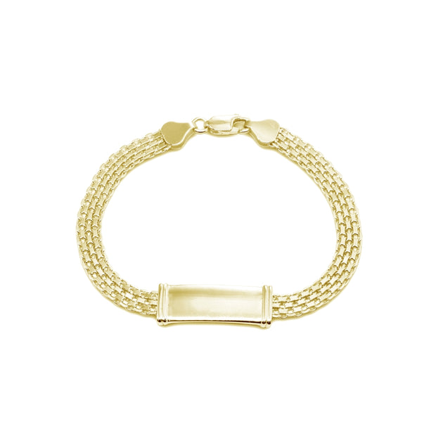 Yellow Gold Flashed Sterling Silver Polished Bar Tube Fashion Mesh Chain Bracelet