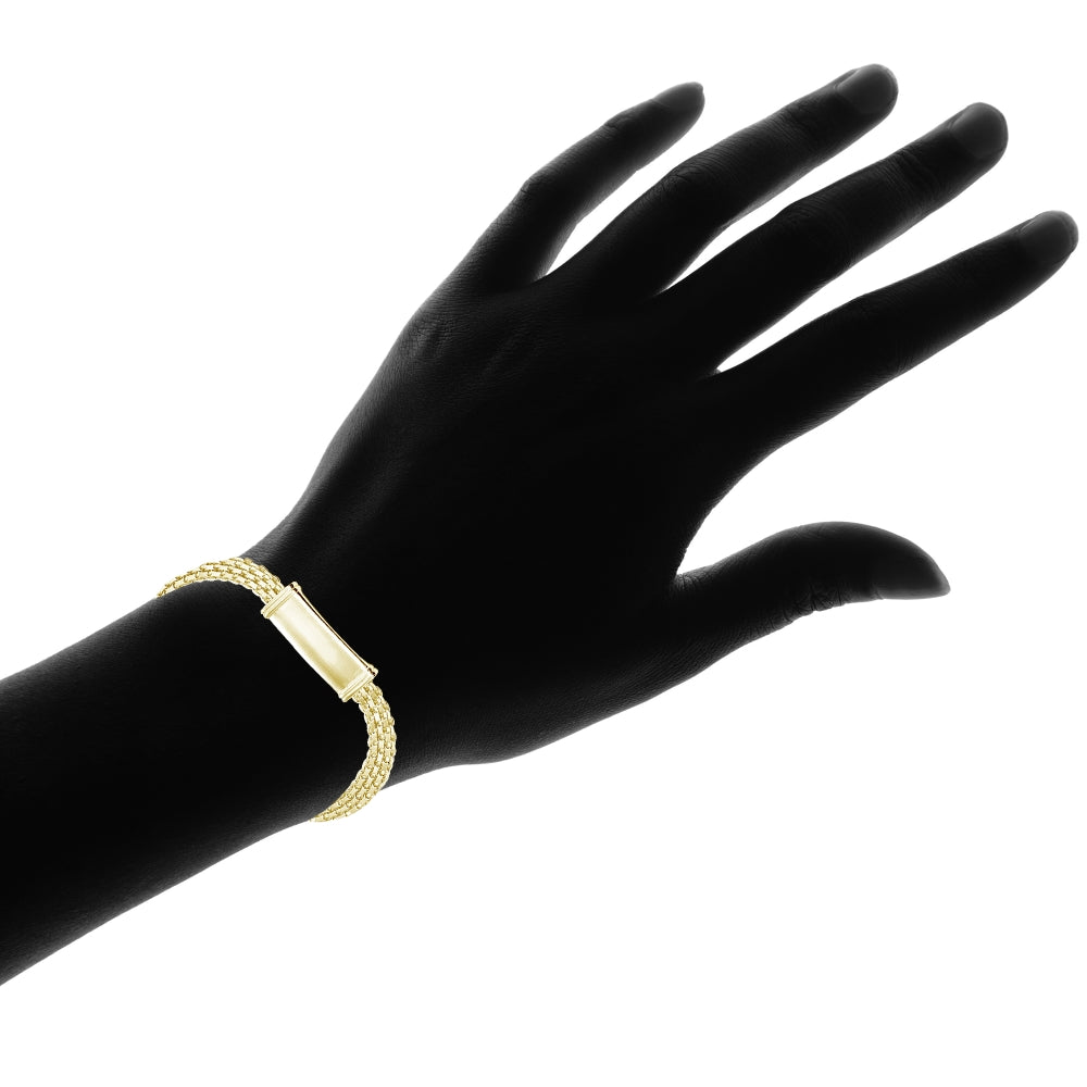 Yellow Gold Flashed Sterling Silver Polished Bar Tube Fashion Mesh Chain Bracelet-3