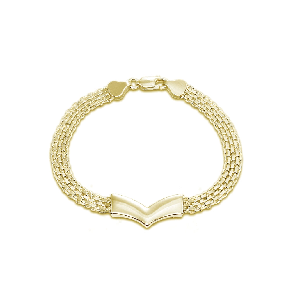 Yellow Gold Flashed Sterling Silver Polished Pointed V Chevron Fashion Mesh Chain Bracelet
