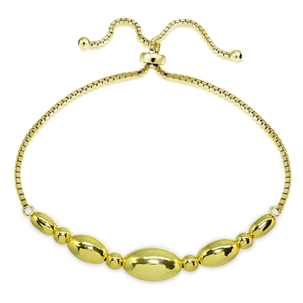 Yellow Gold Flashed Sterling Silver Polished Oval Bead Adjustable Pull-String Box Chain Bolo Bracelet