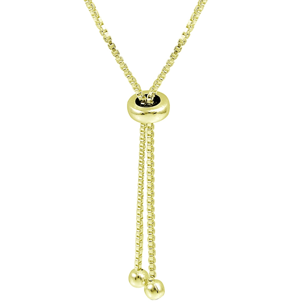 Yellow Gold Flashed Sterling Silver Polished Oval Bead Adjustable Pull-String Box Chain Bolo Bracelet-2