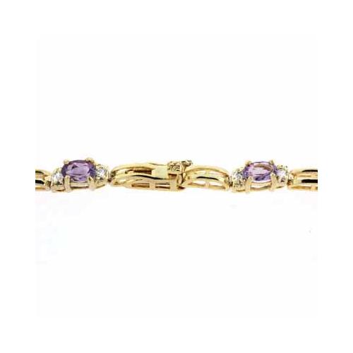 18K Gold over Sterling Silver Amethyst  & Diamond Accent Rectangle Link Bracelet-2