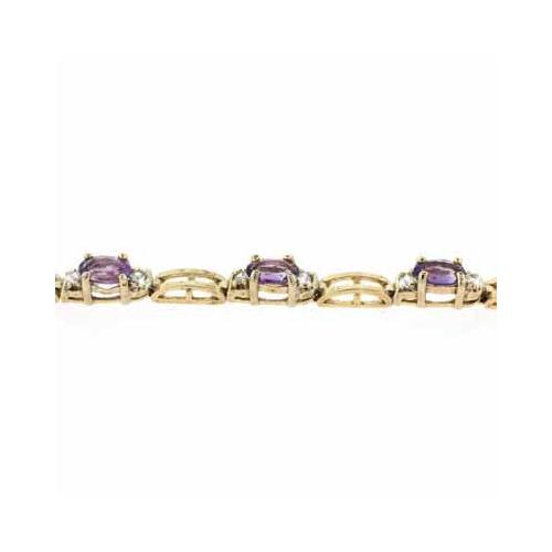 18K Gold over Sterling Silver Amethyst  & Diamond Accent Rectangle Link Bracelet-3