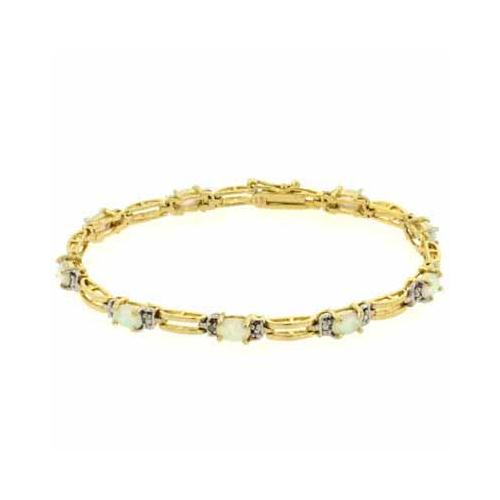 18K Gold over Sterling Silver Created White Opal & Diamond Accent Rectangle Link Bracelet