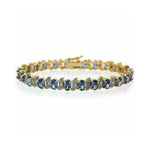 18K Gold over Sterling Silver Tanzanite CZ & Diamond Accent S and Oval Tennis Bracelet