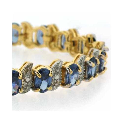 18K Gold over Sterling Silver Tanzanite CZ & Diamond Accent S and Oval Tennis Bracelet-2