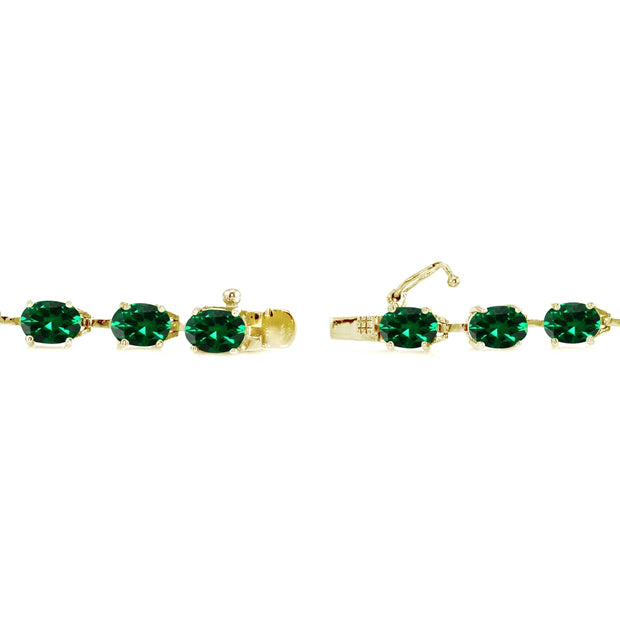 Yellow Gold Flashed Sterling Silver Created Emerald 7x5mm Oval Classic Link Tennis Bracelet
