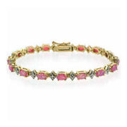 18K Gold over Sterling Silver Created Pink Opal & Diamond Accent Bracelet