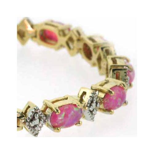 18K Gold over Sterling Silver Created Pink Opal & Diamond Accent Bracelet-2
