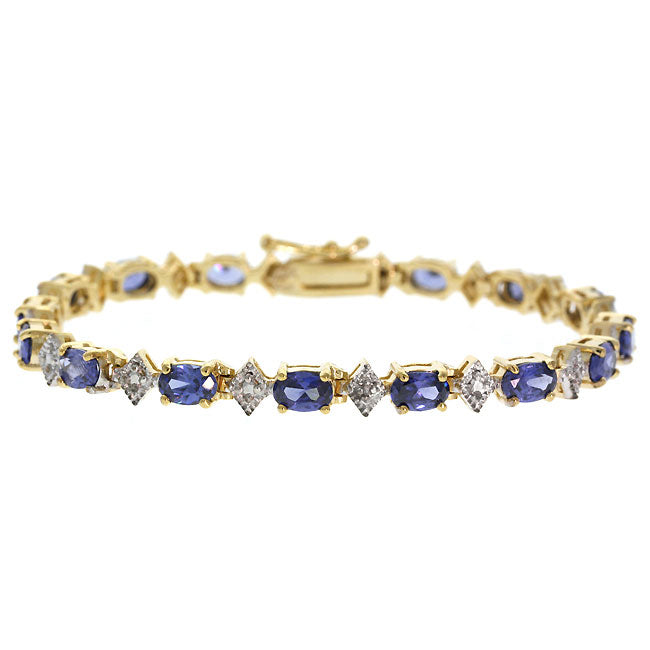 18K Gold over Sterling Silver Tanzanite CZ & Diamond Accent Bracelet