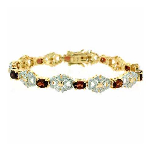 18K Gold over Sterling Silver 5&1/2ct Garnet & Diamond Accent Filigree Bow Bracelet-2