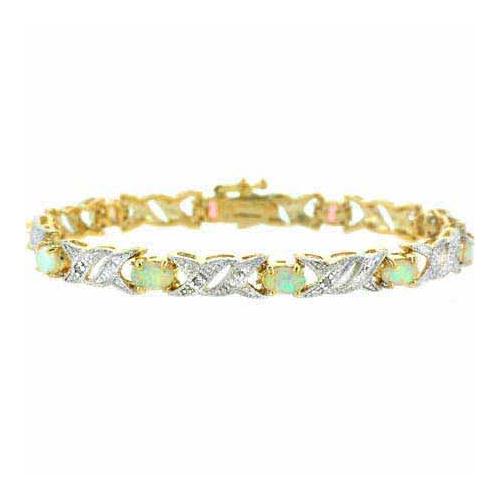 18K Gold over Sterling Silver Created Opal & Diamond Accent Double X Link Bracelet