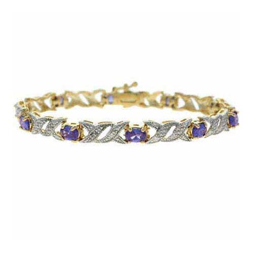 18K Gold over Sterling Silver Tanzanite CZ & Diamond Accent Double X Link Bracelet-2