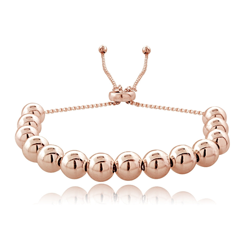 Rose Gold Tone over Sterling Silver Bead Adjustable Bracelet