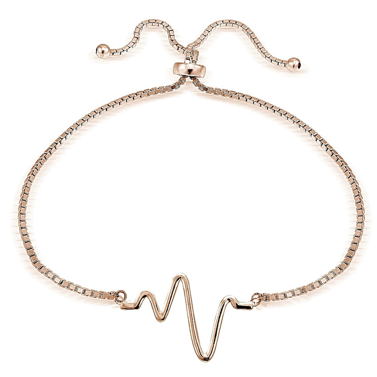 Rose Gold Tone over Sterling Silver Heartbeat Polished Adjustable Bracelet