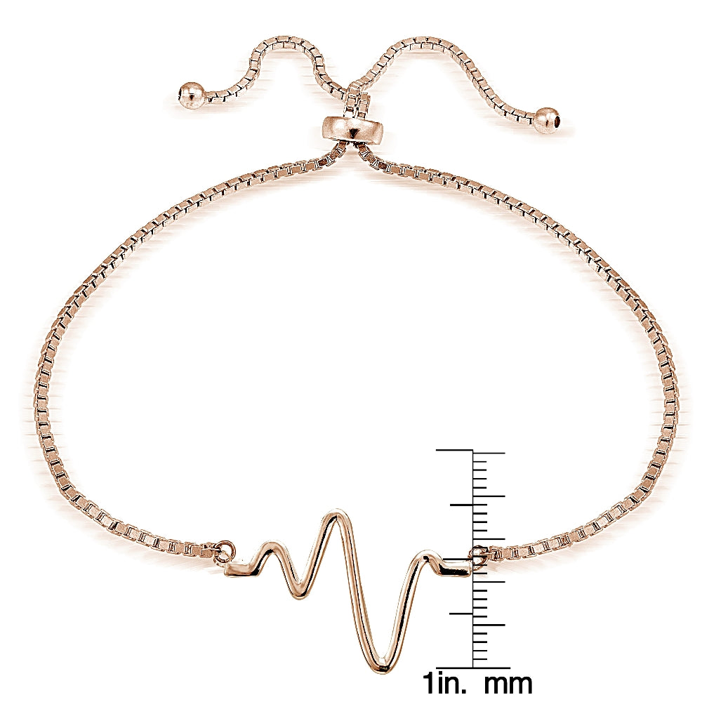 Rose Gold Tone over Sterling Silver Heartbeat Polished Adjustable Bracelet-3