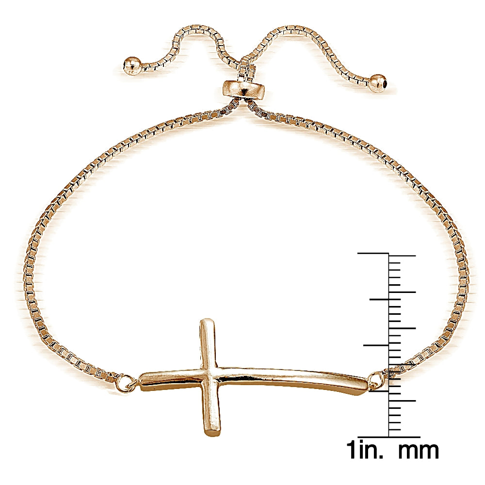 Rose Gold Flashed Sterling Silver Cross Polished Adjustable Bracelet-3