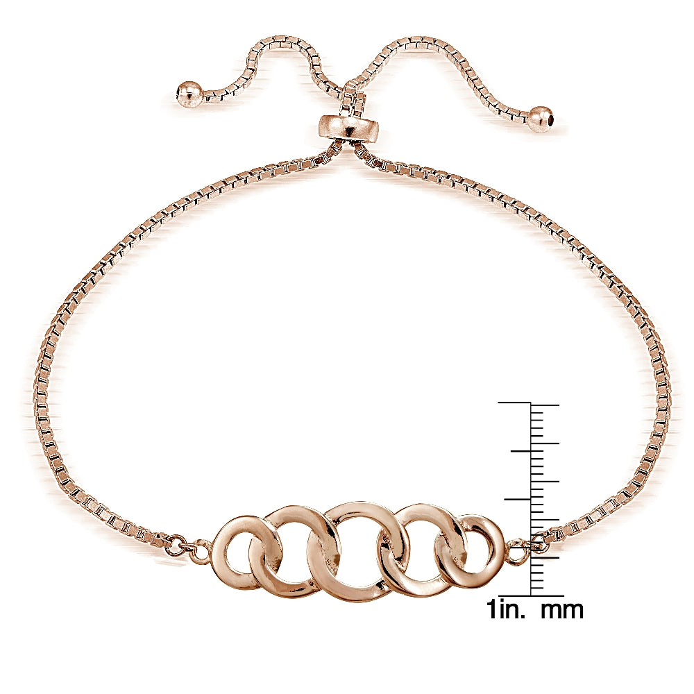 Rose Gold Tone over Sterling Silver Intertwining Circles Polished Adjustable Bracelet-3