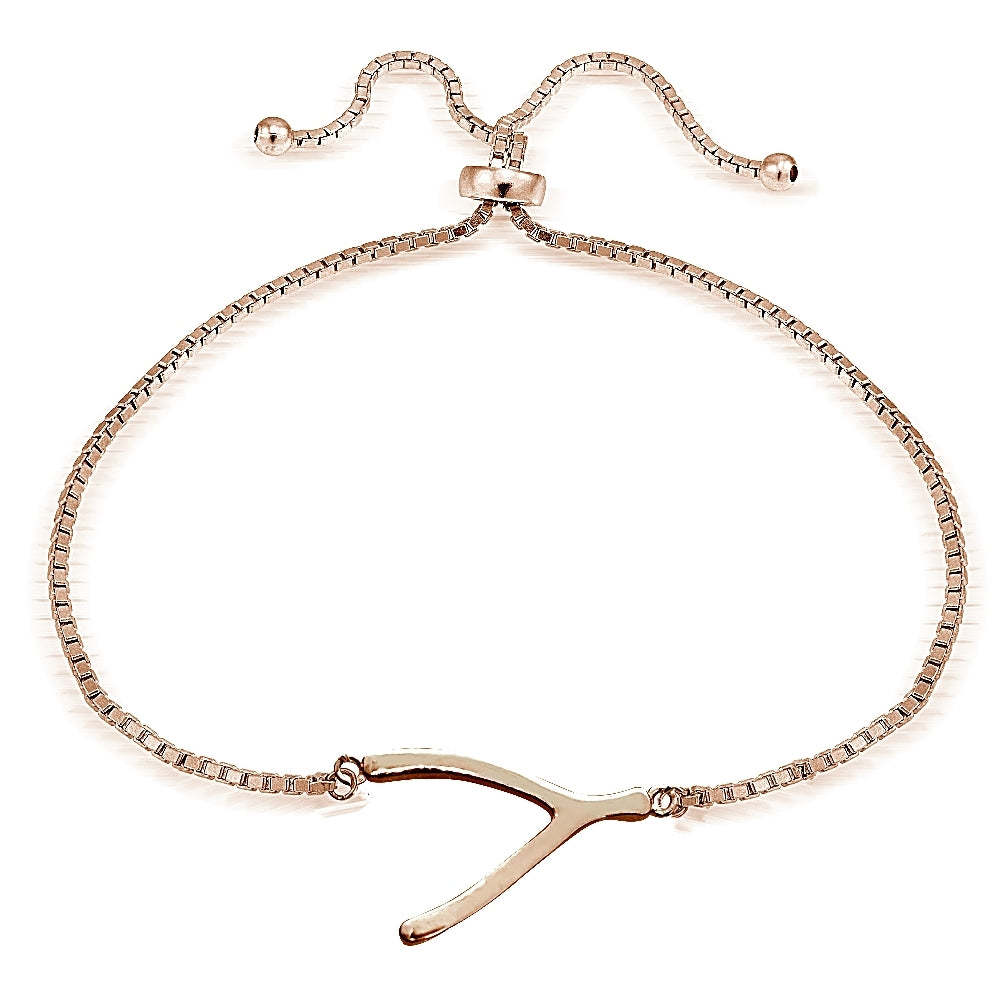 Rose Gold Tone over Sterling Silver Wishbone Polished Adjustable Bracelet