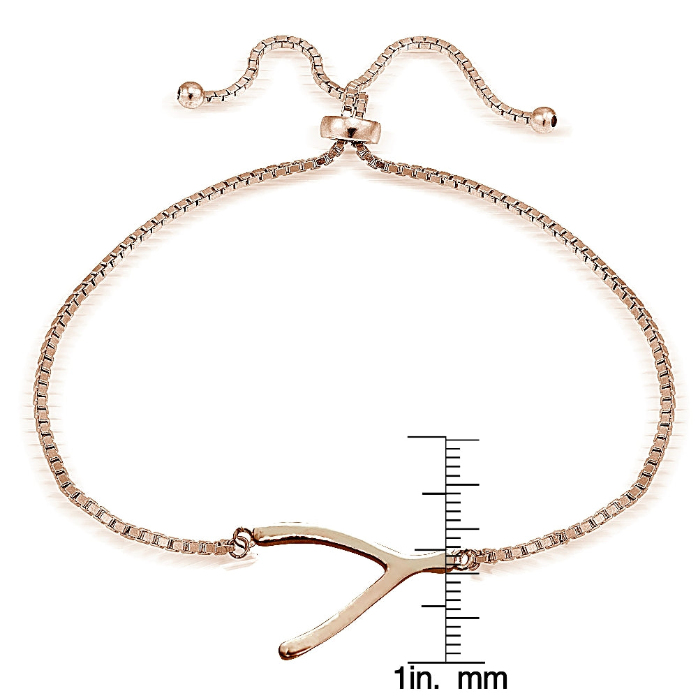 Rose Gold Tone over Sterling Silver Wishbone Polished Adjustable Bracelet-3