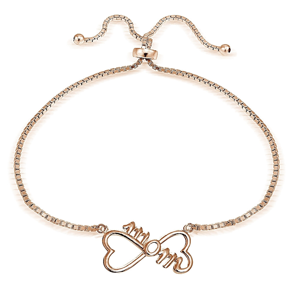 Rose Gold Tone over Sterling Silver MOM Infinity Polished Adjustable Bracelet