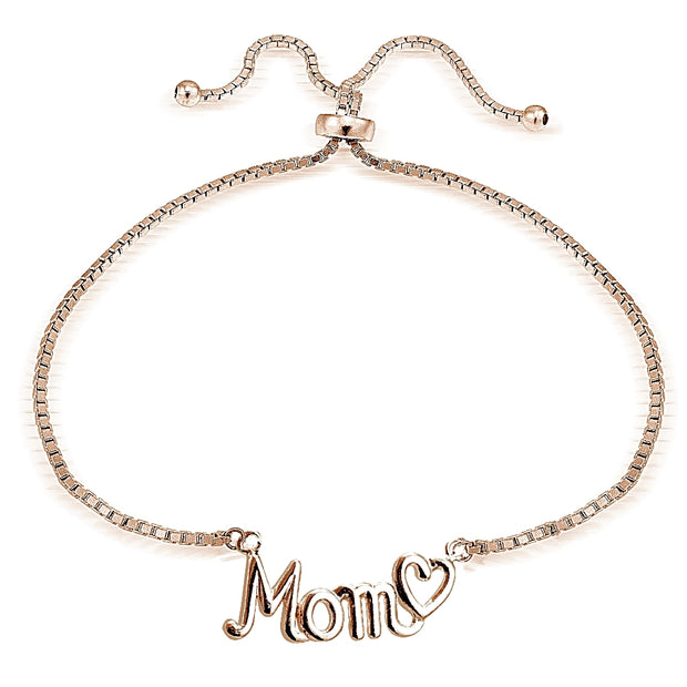 Rose Gold Tone over Sterling Silver MOM & Heart Polished Adjustable Bracelet