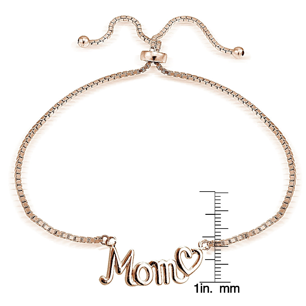 Rose Gold Tone over Sterling Silver MOM & Heart Polished Adjustable Bracelet-3