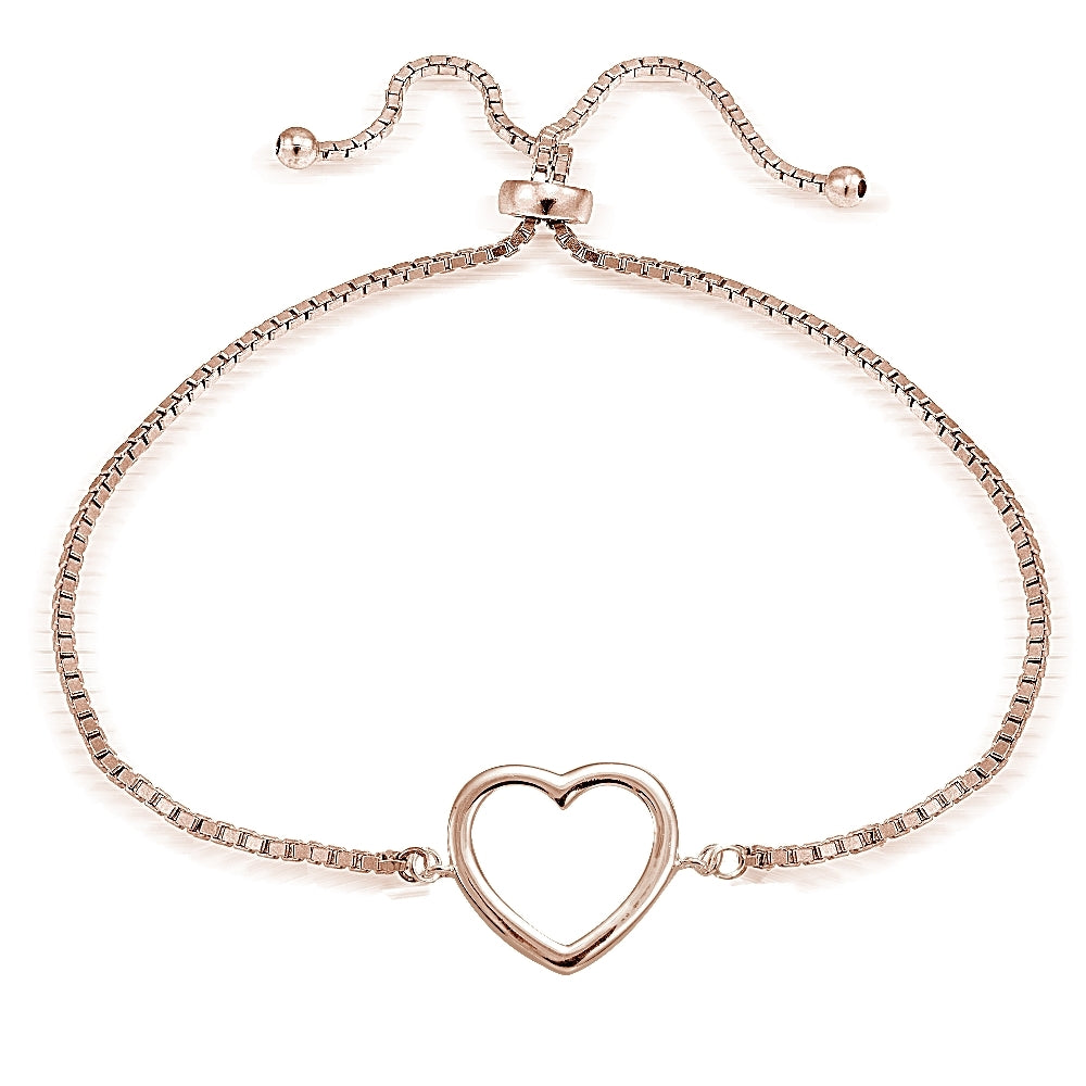 Rose Gold Tone over Sterling Silver Open Heart Polished Adjustable Bracelet