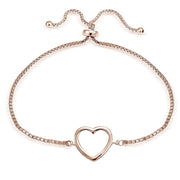 Rose Gold Tone over Sterling Silver Open Heart Polished Adjustable Bracelet