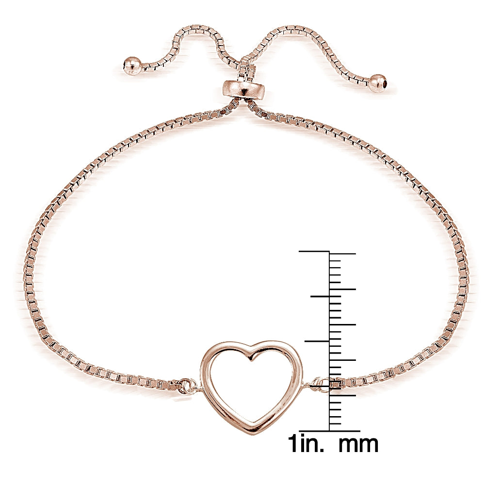 Rose Gold Tone over Sterling Silver Open Heart Polished Adjustable Bracelet-3