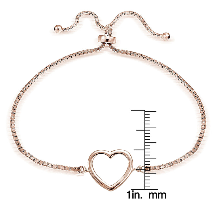 Rose Gold Tone over Sterling Silver Open Heart Polished Adjustable Bracelet