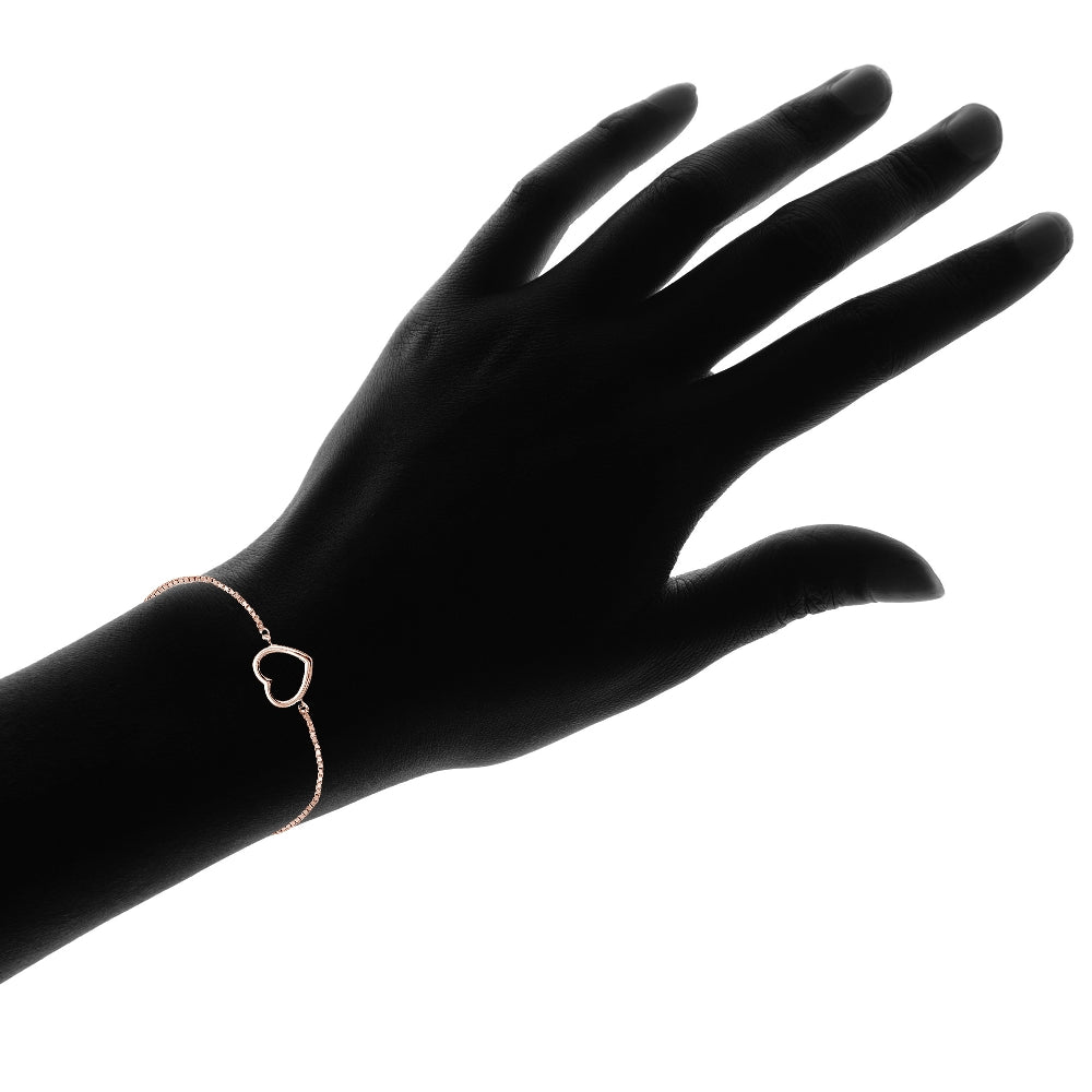 Rose Gold Tone over Sterling Silver Open Heart Polished Adjustable Bracelet-4