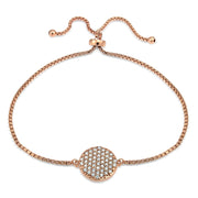 Rose Gold Tone over Sterling Silver Cubic Zirconia Circle Charm Adjustable Bracelet