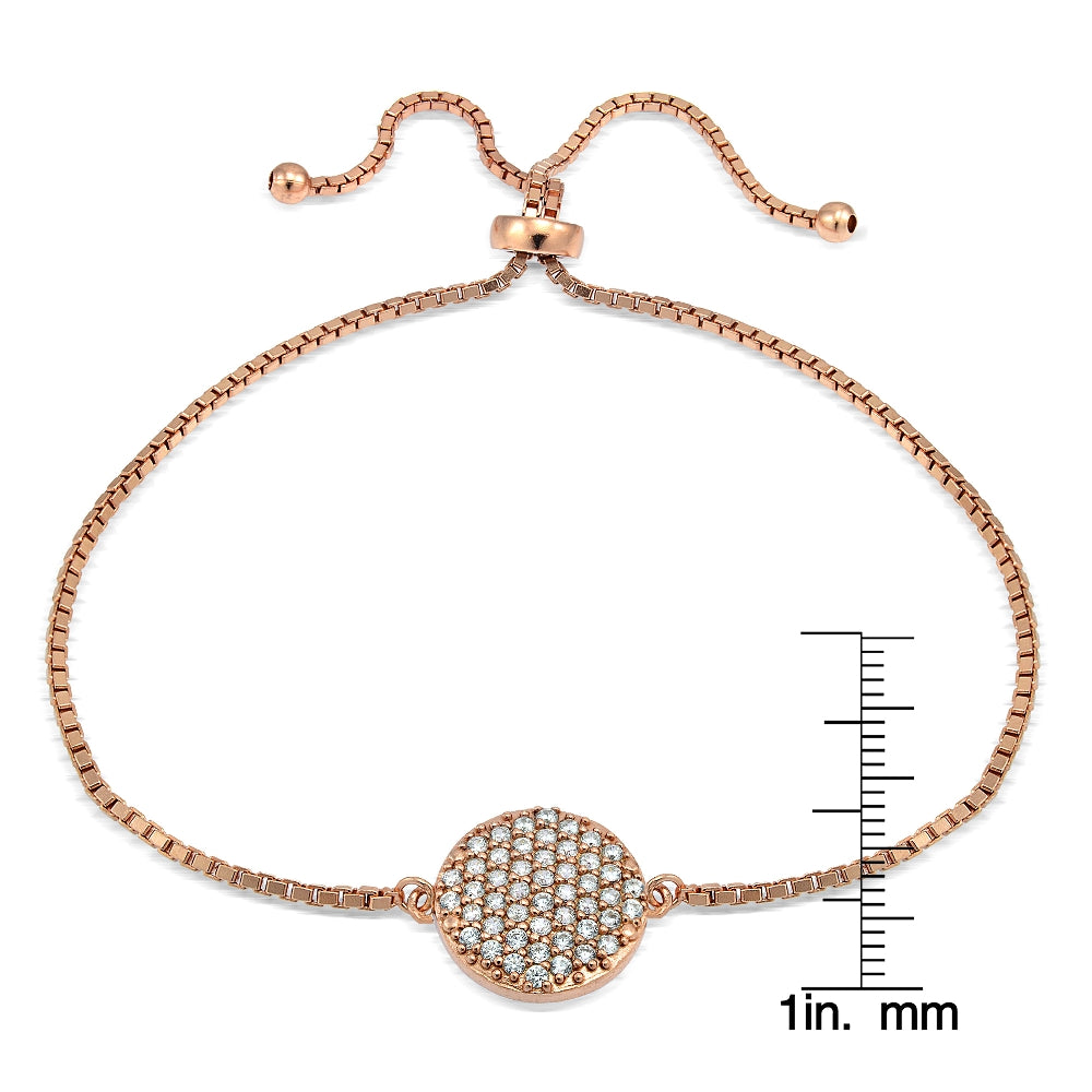 Rose Gold Tone over Sterling Silver Cubic Zirconia Circle Charm Adjustable Bracelet-2