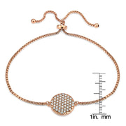 Rose Gold Tone over Sterling Silver Cubic Zirconia Circle Charm Adjustable Bracelet