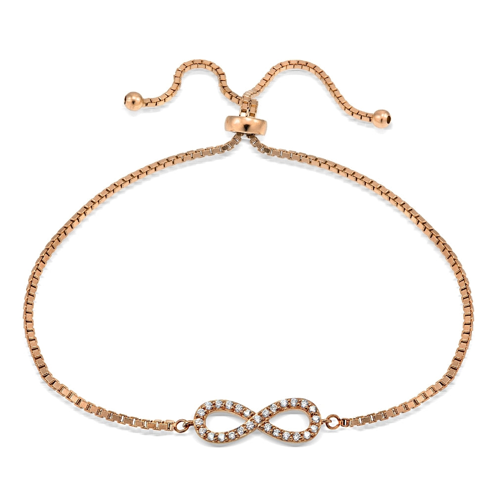 Rose Gold Flashed Silver Cubic Zirconia Infinity Adjustable Bracelet