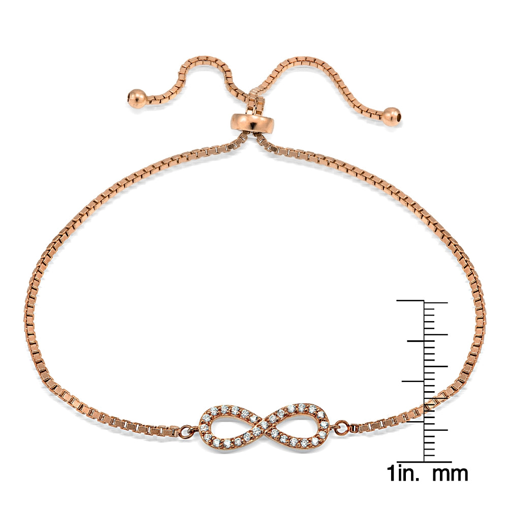 Rose Gold Flashed Silver Cubic Zirconia Infinity Adjustable Bracelet-2