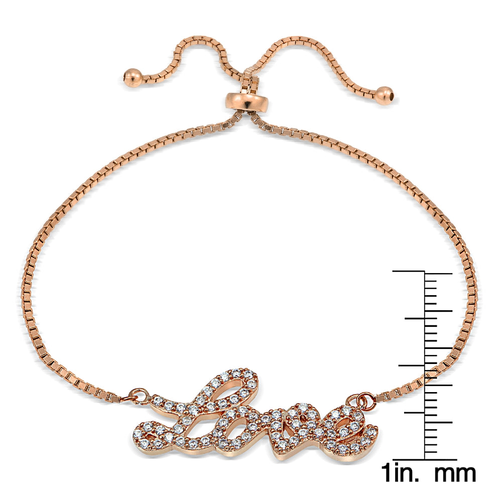 Rose Gold Tone over Sterling Silver Cubic Zirconia 'Love' Adjustable Bracelet-2