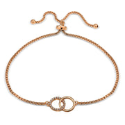 Rose Gold Tone over Sterling  Silver Cubic Zirconia Interlocking Circles Adjustable Bracelet